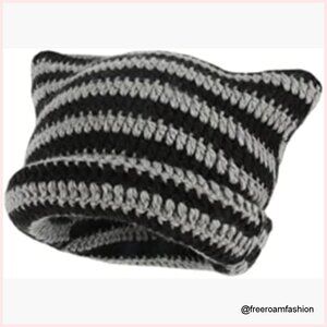 Crochet Cat Ear Beanie, Slouchy Vintage Style, One Size Fits Most